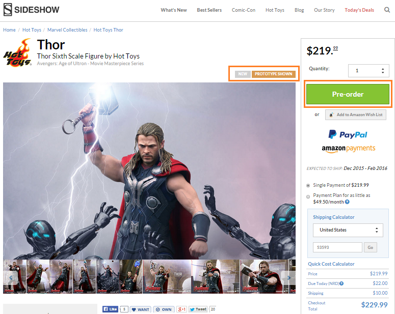 sideshow thor preorder